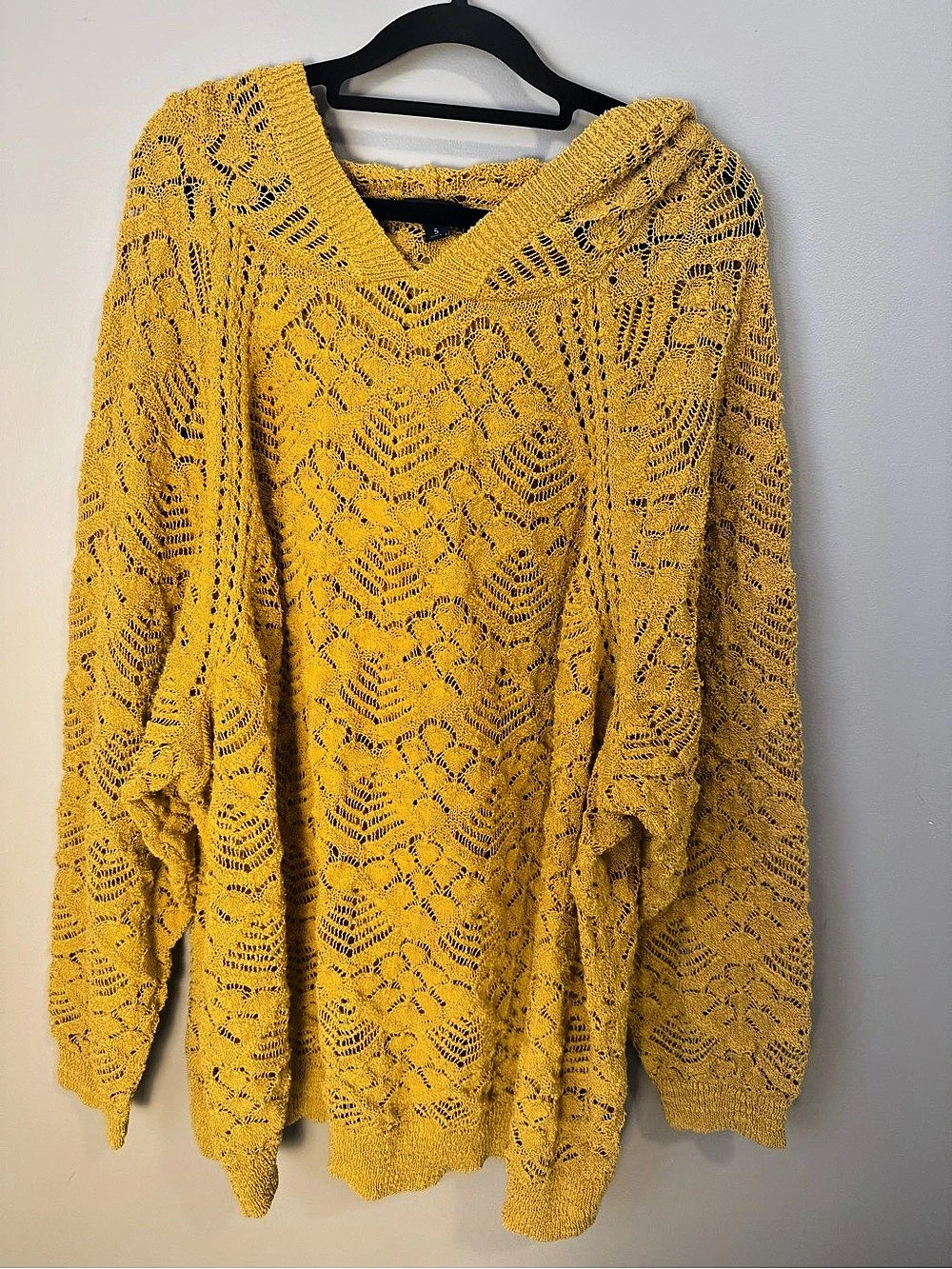 TORRID Women's Mustard Open Knit Crochet Hooded Pullover Sweater 5X